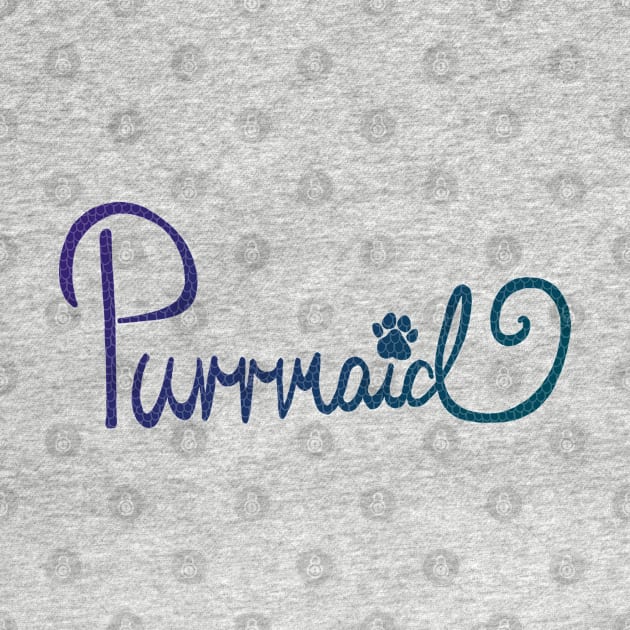 Purple Teal Ombre Purrmaid Hand Lettered Cat and Mermaid Lover Design with Scales by Penny Passiflora Studio